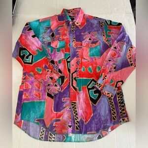 Vintage Wrangler cowboy cutShirt Colorful Aztec Print Bright X-long  17.5-35